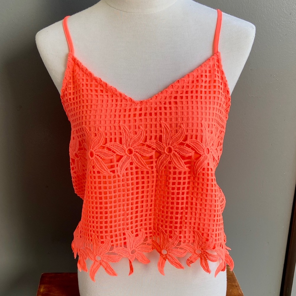 Coral Crochet Lace Top